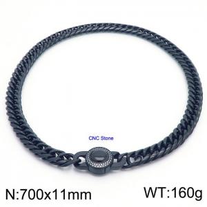 Stainless steel 700x11mm Cuban chain European and American fashion simple diamond inlay charm black necklace - KN237255-Z