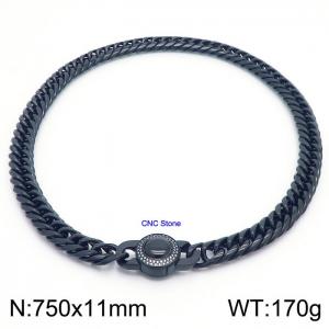 Stainless steel 750x11mm Cuban chain European and American fashion simple diamond inlay charm black necklace - KN237256-Z