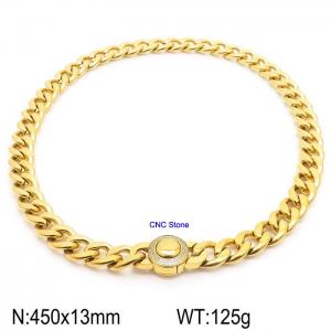 Gold Plated Cuban Link Necklace With CNC Stones 45cm Hypoallergenic Stainless Steel Necklace - KN237292-Z