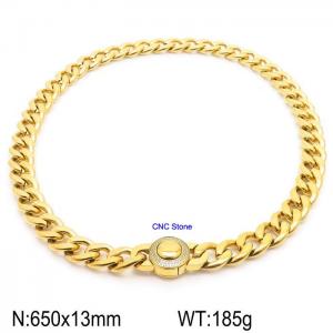 Gold Plated Cuban Link Necklace With CNC Stones 65cm Hypoallergenic Stainless Steel Necklace - KN237296-Z
