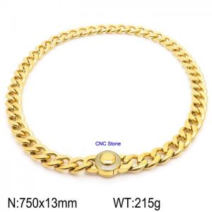 Gold Plated Cuban Link Necklace With CNC Stones 75cm Hypoallergenic Stainless Steel Necklace - KN237298-Z