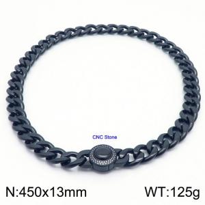Black Cuban Link Necklace With CNC Stones 45cm Hypoallergenic Stainless Steel Necklace - KN237299-Z
