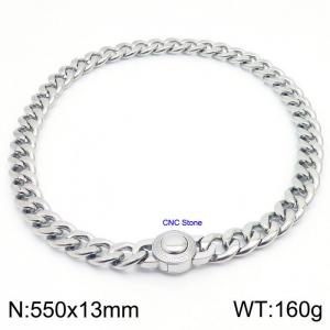 Silver Plated Cuban Link Necklace With CNC Stones 55cm Hypoallergenic Stainless Steel Necklace - KN237308-Z