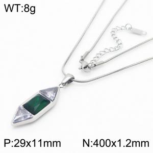 Lightweight Silver Stainless Steel Necklace Gemstone Pendant Necklace for Women Adjustable Size - KN237375-KLX