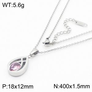 Lightweight silver stainless steel necklace with gemstone pear-shaped pendant necklace for women adjustable size - KN237377-KLX