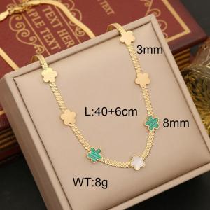 European and American fashion stainless steel snake bone chain inlaid with multi-color small flower jewelry gold necklace - KN237554-WGYB