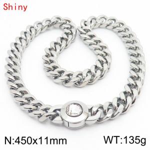 45cm personalized trendy titanium steel polished Cuban chain silver necklace with white crystal snap closure - KN238470-Z