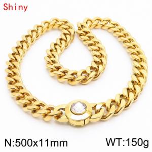 50cm personalized trendy titanium steel polished Cuban chain gold necklace with white crystal snap closure - KN238478-Z