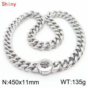 450×11mm Silver Color Stainless Steel Curb Cuban Chain Skull Clasp Necklaces for Men - KN238484-Z