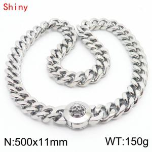 500×11mm Silver Color Stainless Steel Curb Cuban Chain Skull Clasp Necklaces for Men - KN238485-Z
