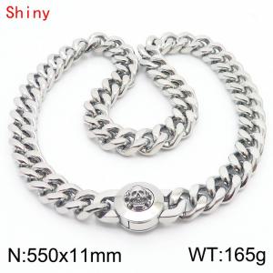 550×11mm Silver Color Stainless Steel Curb Cuban Chain Skull Clasp Necklaces for Men - KN238486-Z