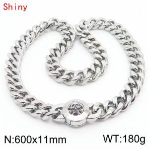 600×11mm Silver Color Stainless Steel Curb Cuban Chain Skull Clasp Necklaces for Men - KN238487-Z