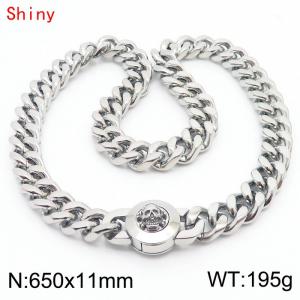650×11mm Silver Color Stainless Steel Curb Cuban Chain Skull Clasp Necklaces for Men - KN238488-Z
