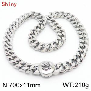 700×11mm Silver Color Stainless Steel Curb Cuban Chain Skull Clasp Necklaces for Men - KN238489-Z