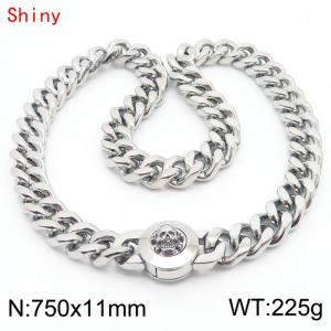 750×11mm Silver Color Stainless Steel Curb Cuban Chain Skull Clasp Necklaces for Men - KN238490-Z
