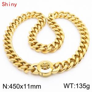 450×11mm Gold Color Stainless Steel Curb Cuban Chain Skull Clasp Necklaces for Men - KN238491-Z