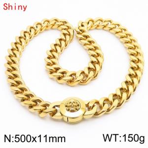 500×11mm Gold Color Stainless Steel Curb Cuban Chain Skull Clasp Necklaces for Men - KN238492-Z