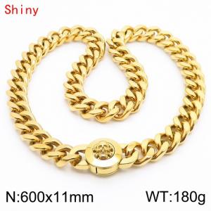 600×11mm Gold Color Stainless Steel Curb Cuban Chain Skull Clasp Necklaces for Men - KN238494-Z
