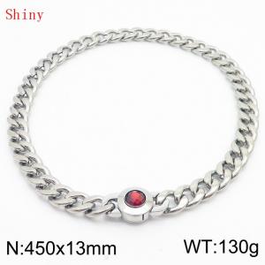 450mm Stainless Steel&Red Zircon Cuban Chain Necklace - KN238624-Z