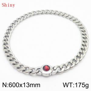 600mm Stainless Steel&Red Zircon Cuban Chain Necklace - KN238627-Z