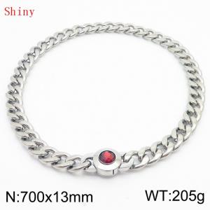 700mm Stainless Steel&Red Zircon Cuban Chain Necklace - KN238629-Z