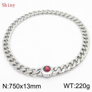 750mm Stainless Steel&Red Zircon Cuban Chain Necklace - KN238630-Z