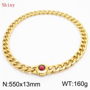 550mm Gold-Plated Stainless Steel&Red Zircon Cuban Chain Necklace - KN238633-Z
