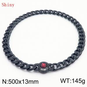 500mm Black-Plated Stainless Steel&Red Zircon Cuban Chain Necklace - KN238639-Z
