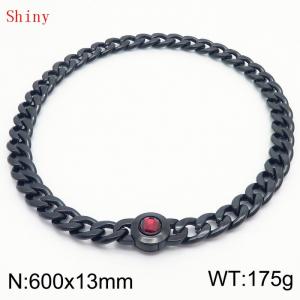 600mm Black-Plated Stainless Steel&Red Zircon Cuban Chain Necklace - KN238641-Z