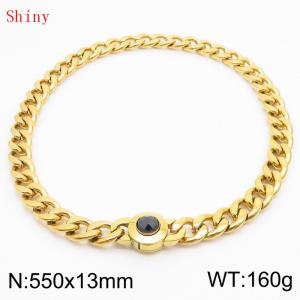 550mm Gold-Plated Stainless Steel&Black Zircon Cuban Chain Necklace - KN238654-Z