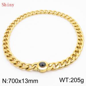 700mm Gold-Plated Stainless Steel&Black Zircon Cuban Chain Necklace - KN238657-Z