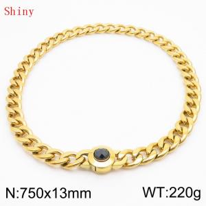 750mm Gold-Plated Stainless Steel&Black Zircon Cuban Chain Necklace - KN238658-Z