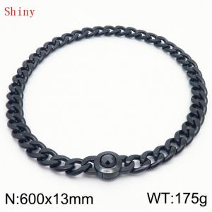 600mm Black-Plated Stainless Steel&Black Zircon Cuban Chain Necklace - KN238662-Z