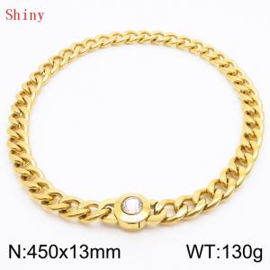 450mm Gold-PLated Stainless Steel&Translucent Zircon Cuban Chain Necklace - KN238673-Z