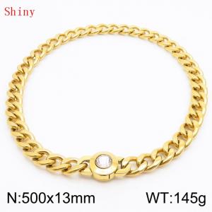 500mm Gold-PLated Stainless Steel&Translucent Zircon Cuban Chain Necklace - KN238674-Z