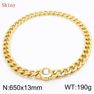 650mm Gold-PLated Stainless Steel&Translucent Zircon Cuban Chain Necklace - KN238677-Z