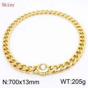 700mm Gold-PLated Stainless Steel&Translucent Zircon Cuban Chain Necklace - KN238678-Z