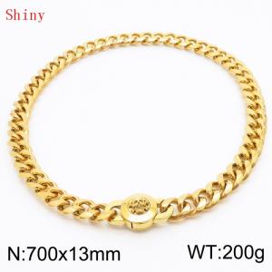 Fashionable and personalized stainless steel 700 × 13mm Cuban Chain Polished Round Buckle Inlaid Skull Head Charm Gold Necklace - KN238783-Z
