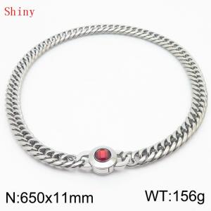 11mm65cm Personalized Fashion Titanium Steel Polished Whip Chain Necklace with Red Crystal Snap Button - KN238803-Z