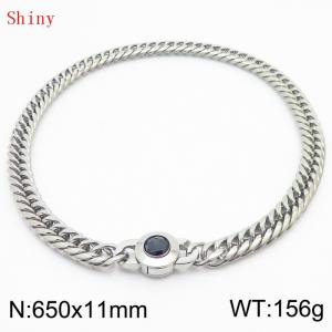 11mm65cm Personalized Fashion Titanium Steel Polished Whip Chain Silver Necklace with Black Crystal Snap Buckle - KN238845-Z