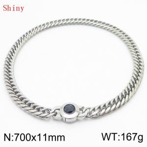 11mm70cm Personalized Fashion Titanium Steel Polished Whip Chain Silver Necklace with Black Crystal Snap Buckle - KN238846-Z