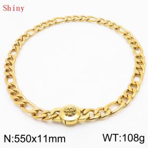 550×11mm Masculina Chains Bulk Gothic Cuban Link Necklace For Man Gold Color Skull Clasp NK Chain Stainless Steel Thick Figaro Collar Choker - KN238878-Z