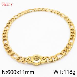 600×11mm Masculina Chains Bulk Gothic Cuban Link Necklace For Man Gold Color Skull Clasp NK Chain Stainless Steel Thick Figaro Collar Choker - KN238879-Z