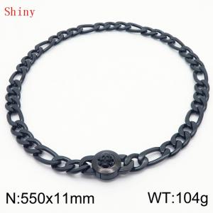 550×11mm Masculina Chains Bulk Gothic Cuban Link Necklace For Man Black Color Skull Clasp NK Chain Stainless Steel Thick Figaro Collar Choker - KN238892-Z