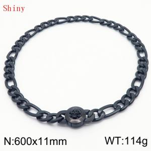 600×11mm Masculina Chains Bulk Gothic Cuban Link Necklace For Man Black Color Skull Clasp NK Chain Stainless Steel Thick Figaro Collar Choker - KN238893-Z