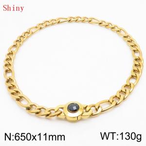 650×11mm Men's Round Link Stainless Steel Necklace Gold Color Waterproof Tone Punk NK Cuban Chain Black Stone Clasp Collar Choker Boy Male - KN238901-Z