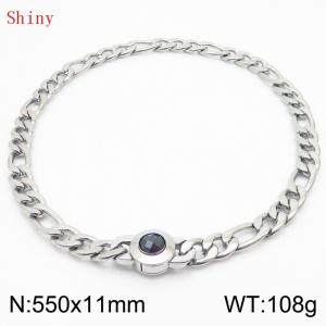 550×11mm Men's Round Link Stainless Steel Necklace Silver Color Waterproof Tone Punk NK Cuban Chain Black Stone Clasp Collar Choker Boy Male - KN238906-Z