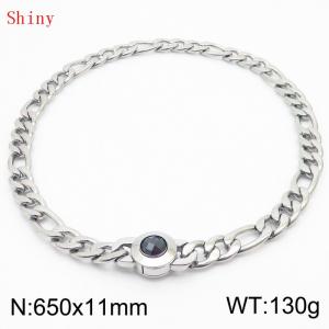 650×11mm Men's Round Link Stainless Steel Necklace Silver Color Waterproof Tone Punk NK Cuban Chain Black Stone Clasp Collar Choker Boy Male - KN238908-Z