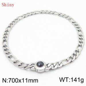 700×11mm Men's Round Link Stainless Steel Necklace Silver Color Waterproof Tone Punk NK Cuban Chain Black Stone Clasp Collar Choker Boy Male - KN238909-Z