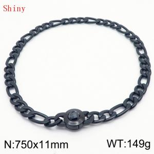750×11mm Men's Round Link Stainless Steel Necklace Black Color Waterproof Tone Punk NK Cuban Chain Black Stone Clasp Collar Choker Boy Male - KN238917-Z
